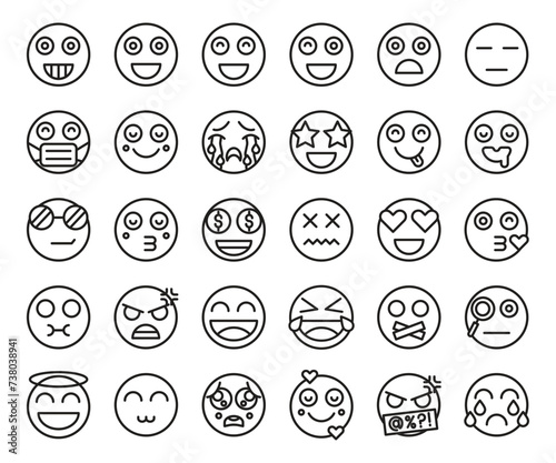 Cute Emoji Outline Icon. Cartoon emoji set. Vector Illustration