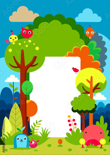 Children s colorful frame with cartoon animals. The frame is made using elements of nature.