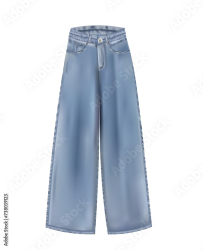 Modern wide leg jeans, realistic vector