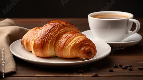 cup of coffee and croissant. generated by AI