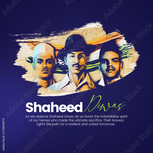 An illustration paying tribute to Shaheed Divas, featuring historical figures and the Indian flag. Honoring the martyrs who sacrificed their lives for India's freedom.