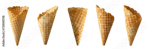 Collection of empty ice cream cones isolated on transparent background. Generative AI