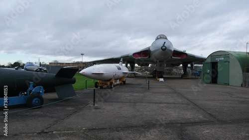 The Avro Vulcan is a jet-powered, tailless, delta-wing, high-altitude, strategic bomber, which was operated by the Royal Air Force from 1956 until 1984. photo