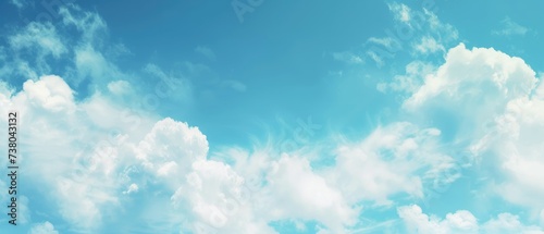 Serene Blue Sky with Fluffy White Clouds Panorama