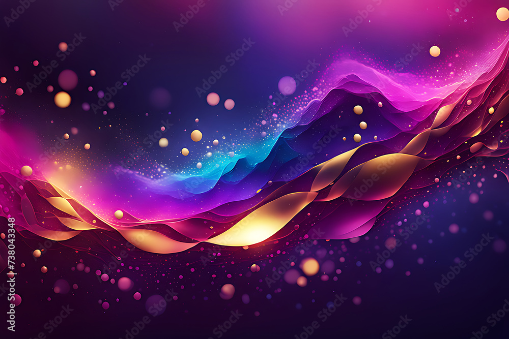 colorful blue purple pink gold elegant wave and glitter bokeh lights background - obrazy, fototapety, plakaty 
