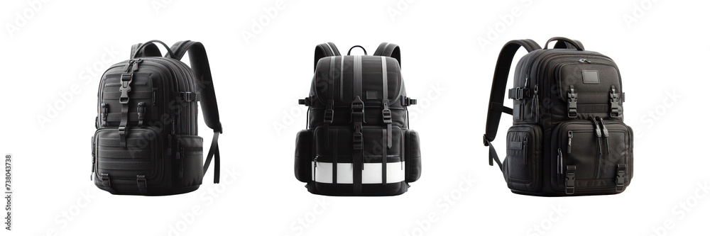 Naklejka premium Set of black Leather travel Bag, illustration, isolated over on transparent white background