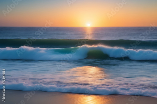 The Sun Setting Over the Ocean Waves