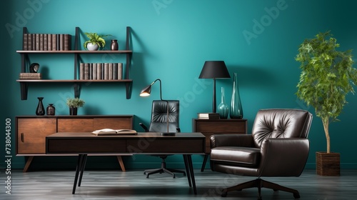 Minimalist Chocolate Brown and Teal Home Office