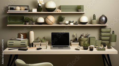 Minimalist Forest Green and Cream Home Office © Salman