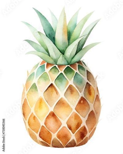 Watercolor illustration with pineapple. Isolated on transparent background. Perfect for card, postcard, tags, invitation, printing, wrapping. photo