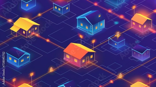 Illustration of Houses and Lights on Blue Background photo