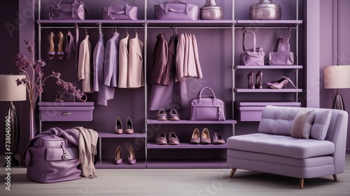 Minimalist Purple and Silver Walk-in Closet © Salman