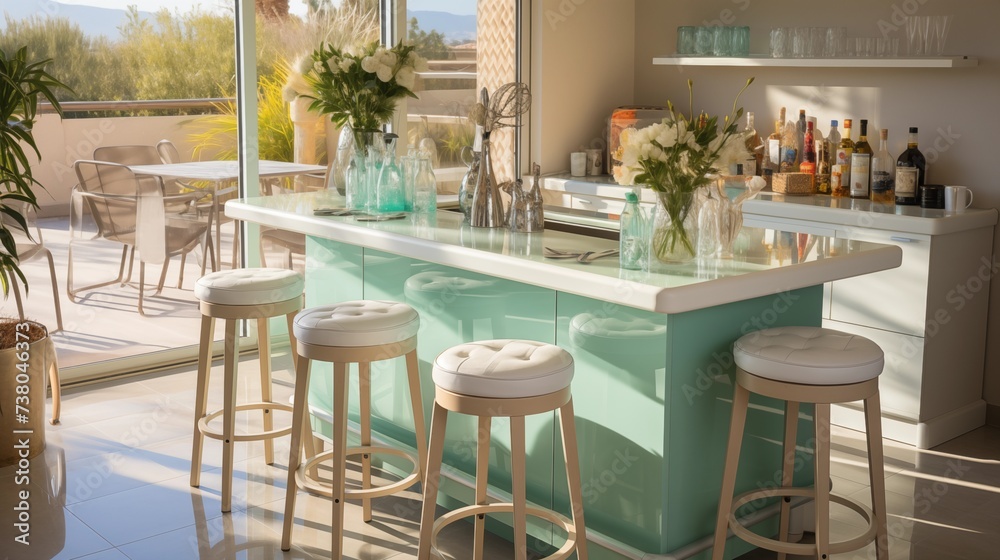 Mint Green and White Home Bar