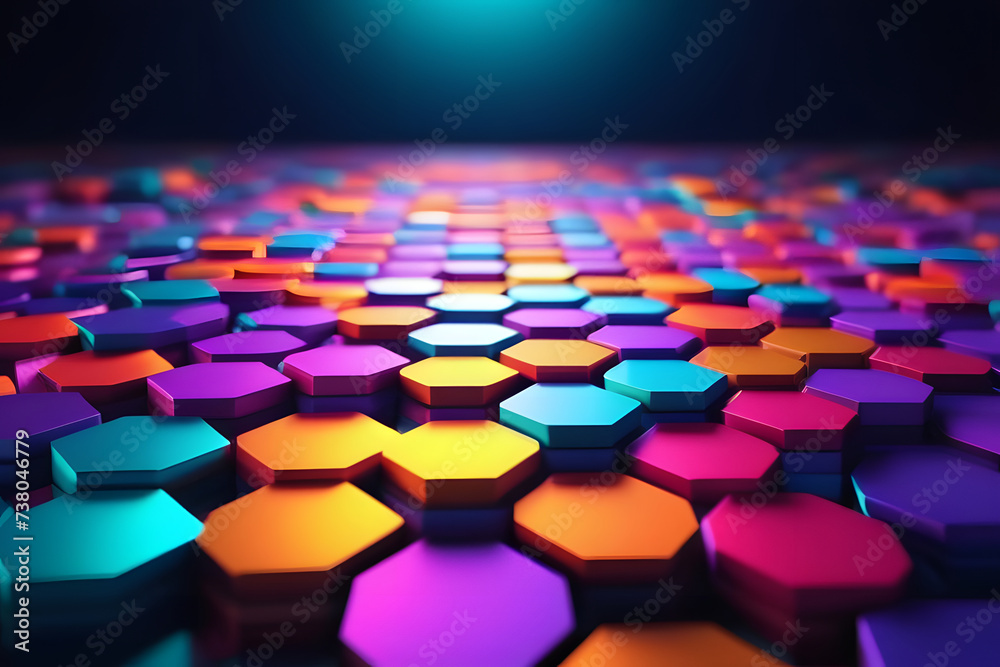 Colorful Array of Hexagons in a Dark Room Colorful Array of Hexagons in a Dark Room