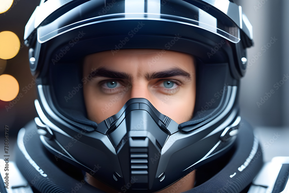 Close-Up of a Person Wearing a Motorcycle Helmet Close-Up of a Person Wearing a Motorcycle Helmet