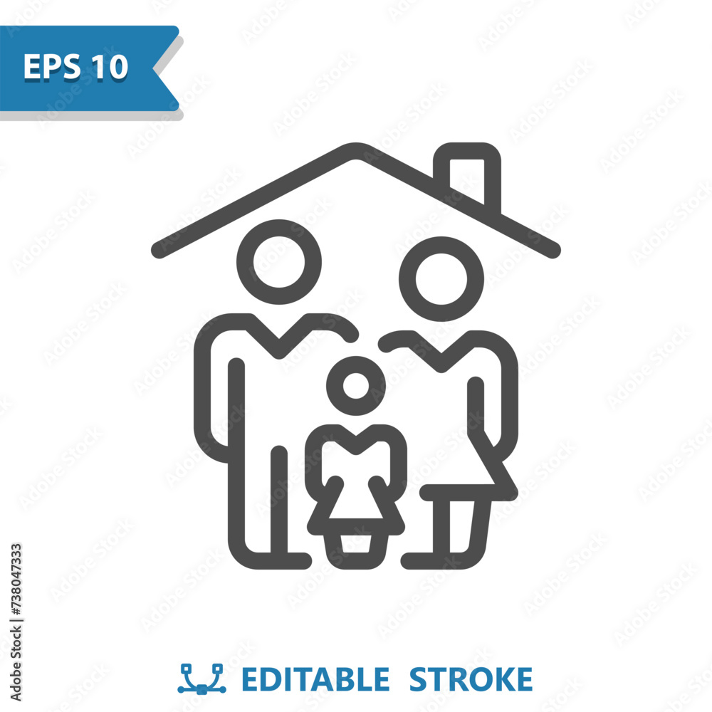 Family Icon. Household, Man, Woman, Child, Roof, House, Home Family Icon. Household, Man, Woman, Child, Roof, House, Home