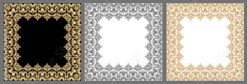 Set of classic vector vintage square frames with arabesques and orient elements. Abstract ornaments with place for text. Vintage patterns