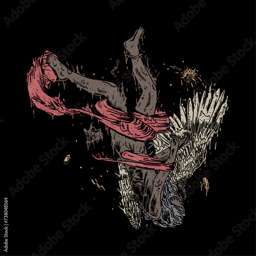 hand drawn death metal illustration of winged angel