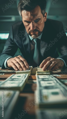 A businessman building a bridge out of money bills representing financial growth