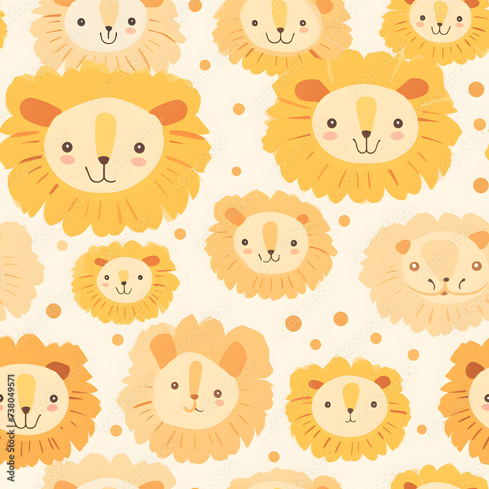 Cute lion cartoon seamless pattern background for kids.
