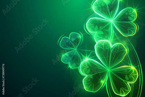 Neon light with clover leave. Saint Patrick's day background.