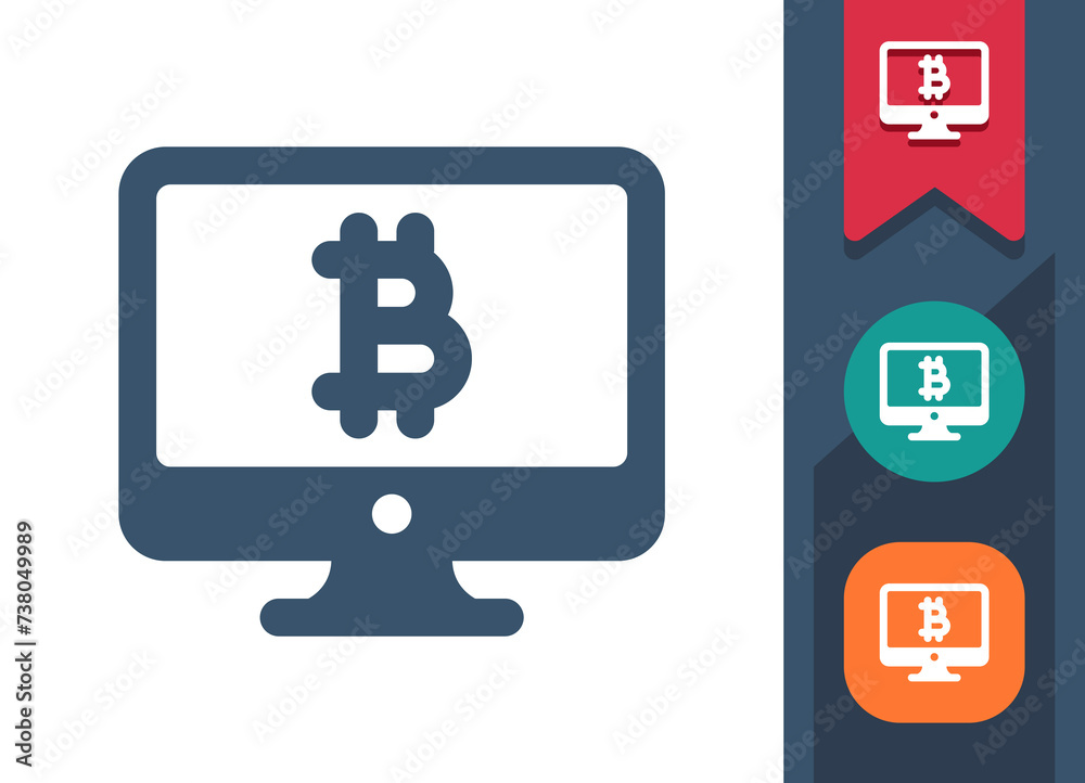 Computer Screen Icon. Monitor, PC, Money, Online Shopping, E-commerce, Bitcoin, Cryptocurrency Computer Screen Icon. Monitor, PC, Money, Online Shopping, E-commerce, Bitcoin, Cryptocurrency