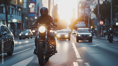 Embarking on daring urban adventures, the motorcyclist conquers the streets with skill and precision. © Stavros