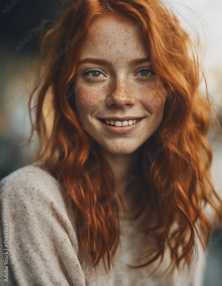 portrait of a happy and attractive girl with freckles and natural red hair
portrait of a happy and attractive girl with freckles and natural red hair