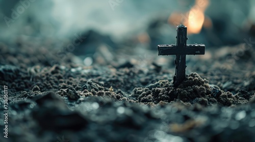 The Christian cross and ashes are symbols of Jesus Christ's religion, sacrifice, and redemption.