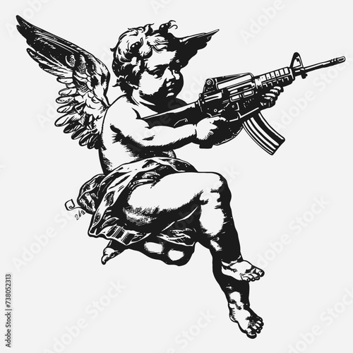 Cupid Angle holding Gun Illustration