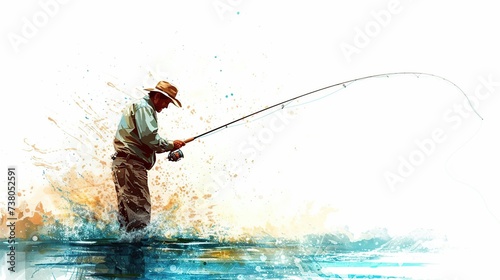 Veteran Angler: Caricature Illustration of a Senior Man Embracing the Thrills of Fishing. Generated by AI photo