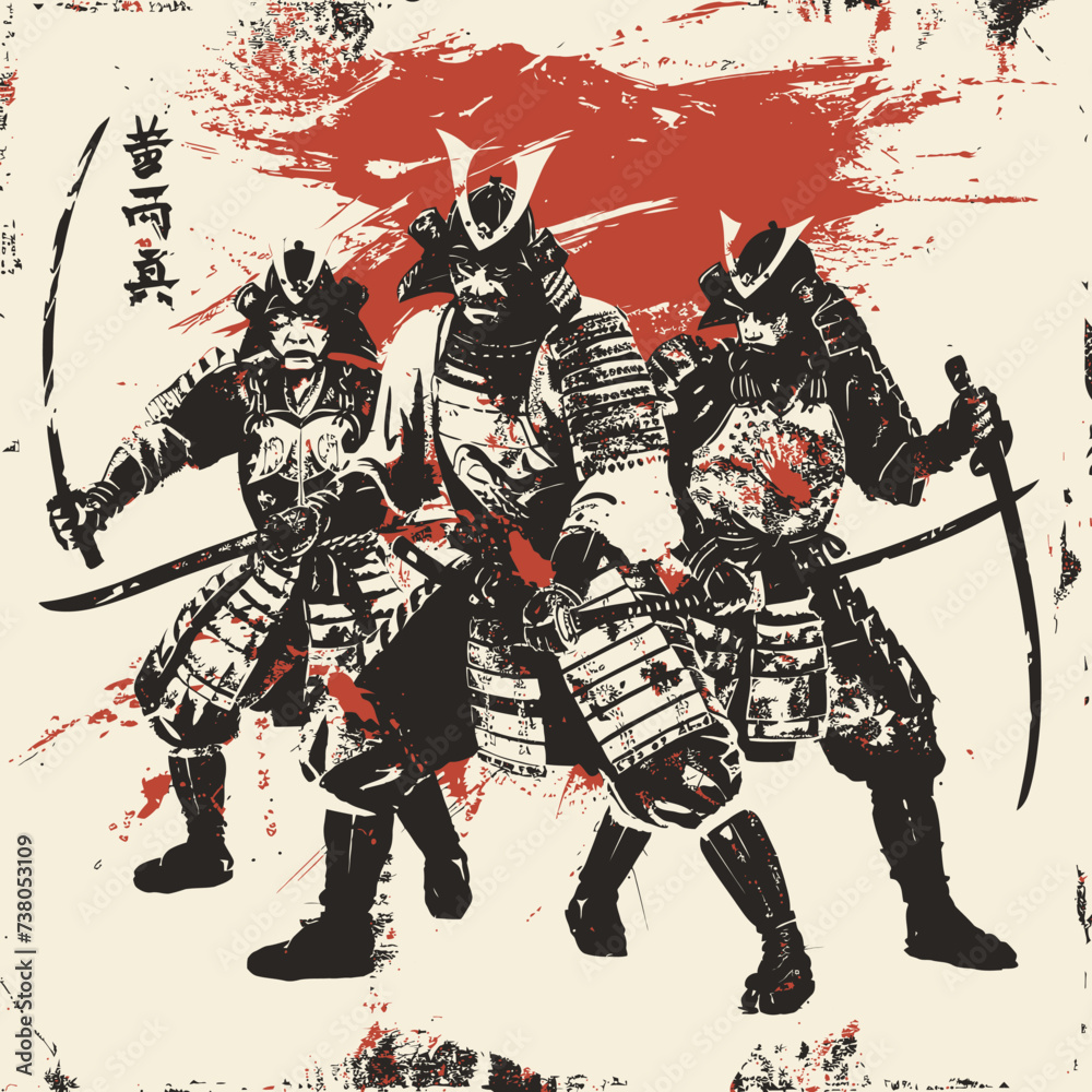 Old Grunge Japanese Samurai Illustration Old Grunge Japanese Samurai Illustration