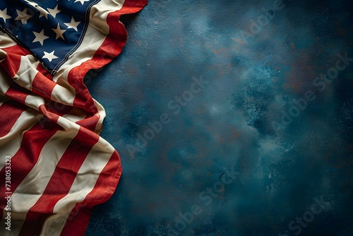 U.S. flag on blue texture.