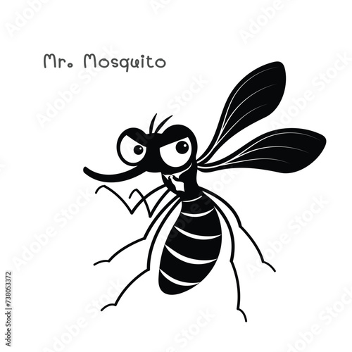 Mosquitoes close up on a white background. Mosquito symbol in the form of a cartoon. Graphics for design Decorate your website, make stickers, banners and posters.