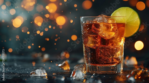 Whiskey with cola and slice of lime