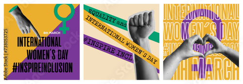 International Womens Day collection in retro collage vector illustration