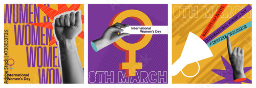 Womens Day 8th march in trendy collage mixed media 90s collection design
