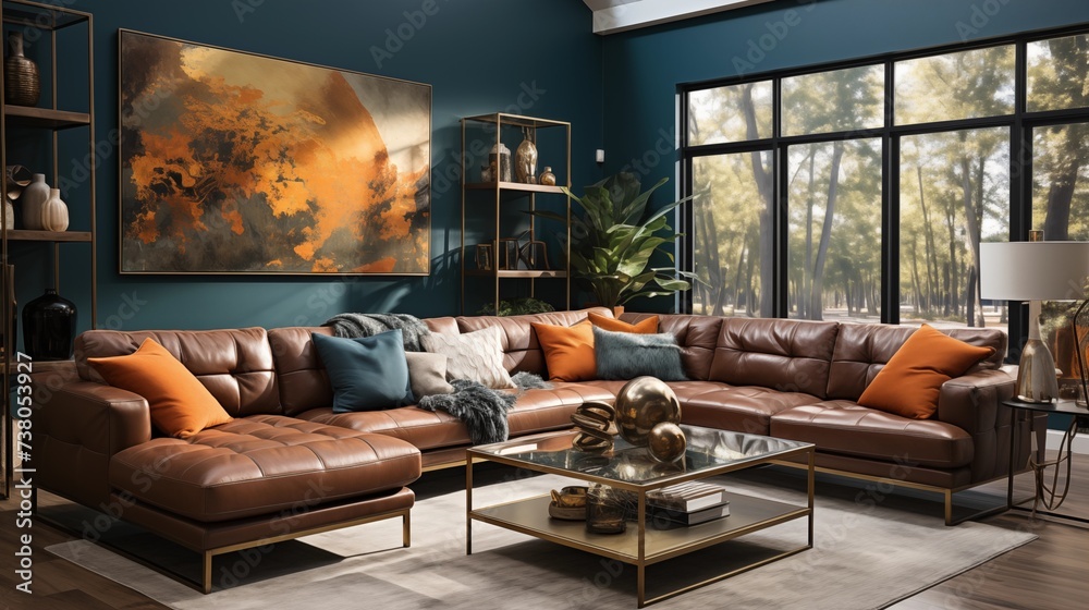 Navy Accent Wall with Gold Art Navy Accent Wall with Gold Art