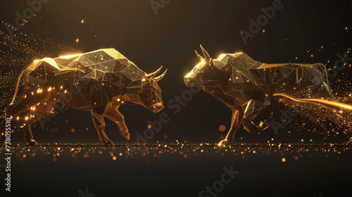 bull and bear financial infograhic stock market chart award in gold and black color with copyspace area as wide banner