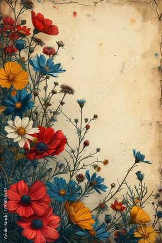 Painting of flowers and plants with empty space for placing.