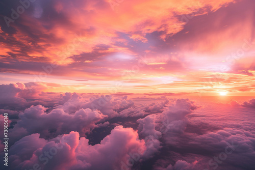 Beautiful sky with clouds at sunset at high altitude