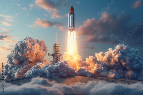 The space shuttle begins to take off into space. 3d illustration photo