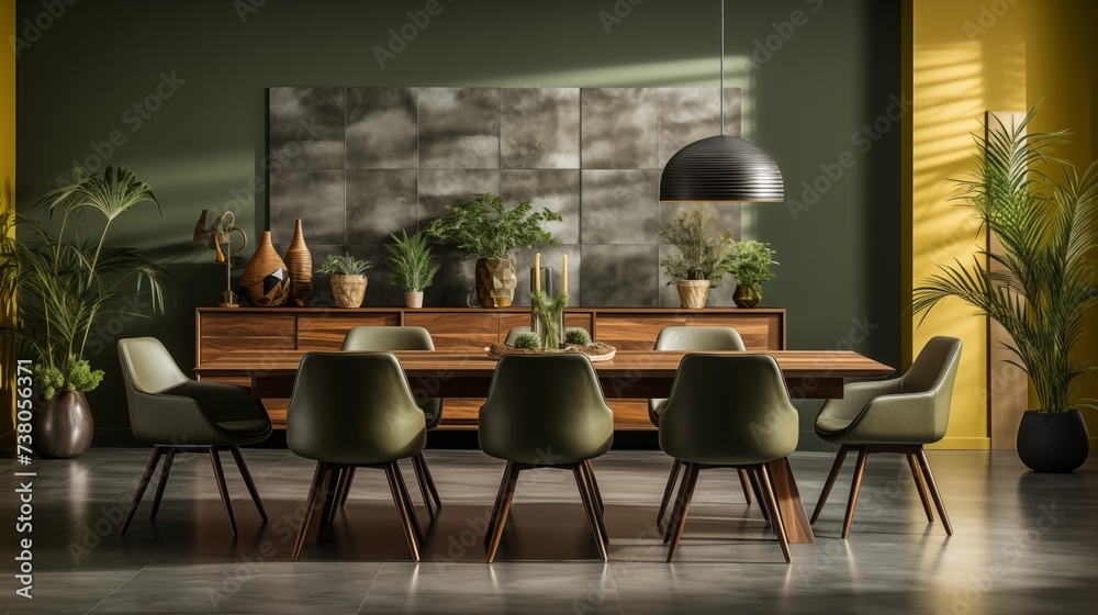 Olive Green and Tan Dining Area Elegance