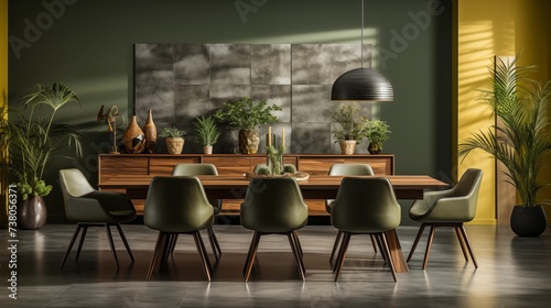 Olive Green and Tan Dining Area Elegance