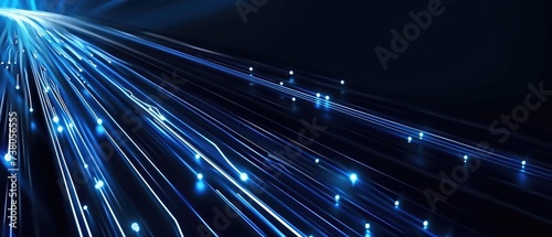 Abstract Blue Fiber Optic Cables Glowing Light