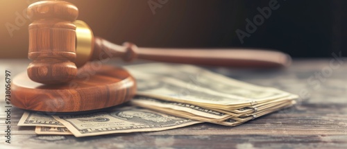 Legal Gavel and Cash on Wooden Surface