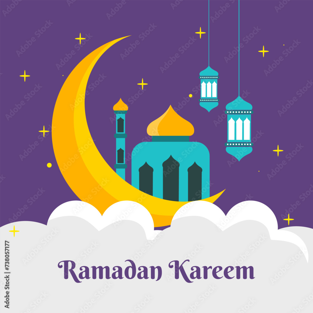 Ramadan kareem friendly mosques vector illustrations