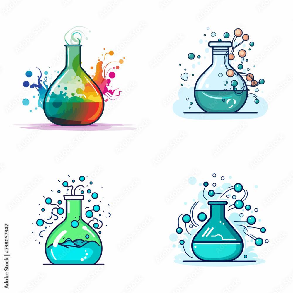 Chemical Reaction (Flask with Bubbling Chemicals) simple minimalist isolated in white background vector illustration