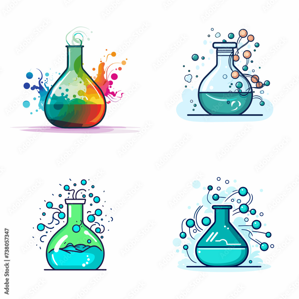 Chemical Reaction (Flask with Bubbling Chemicals) simple minimalist isolated in white background vector illustration Chemical Reaction (Flask with Bubbling Chemicals) simple minimalist isolated in white background vector illustration