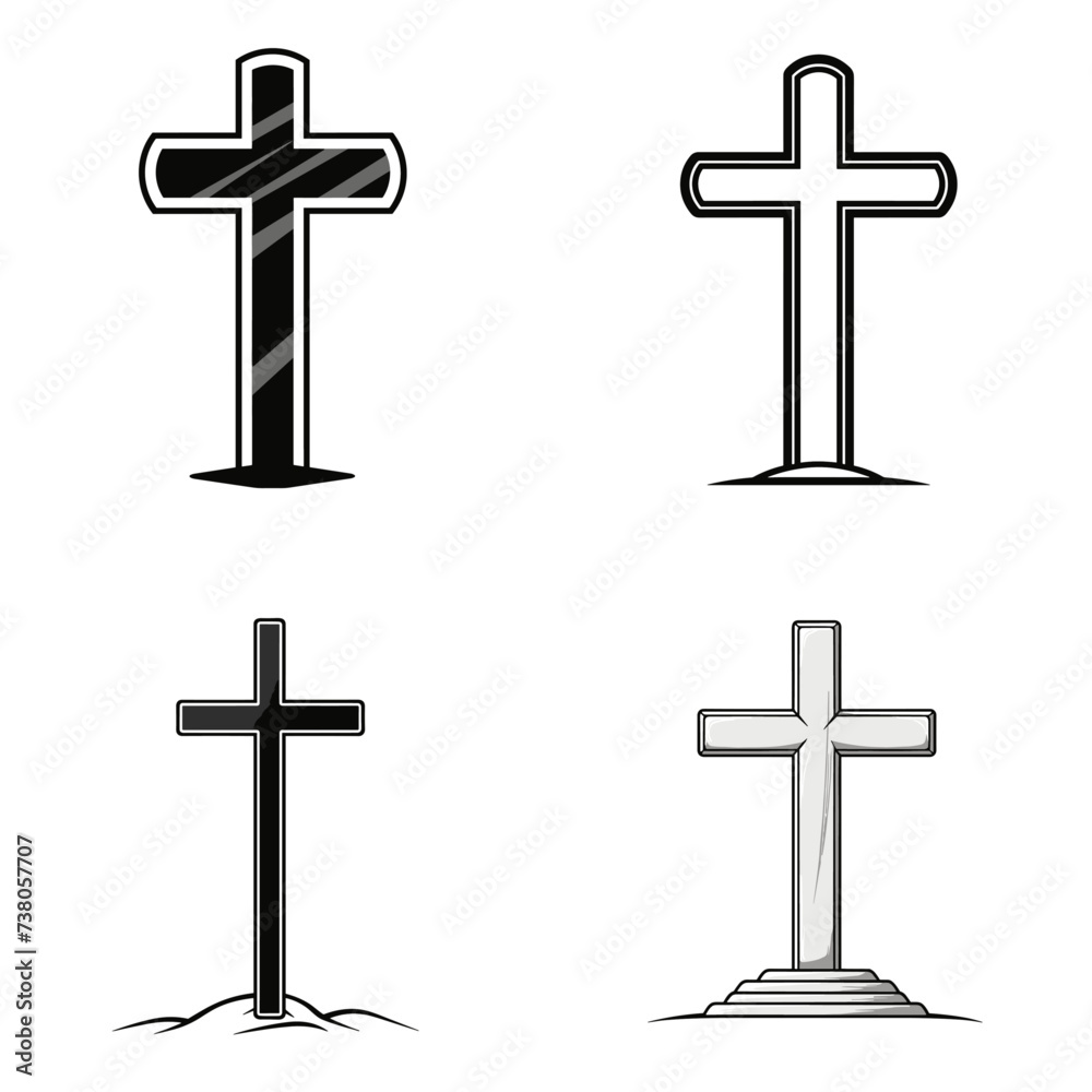 Military Grave Cross (Grave Marker) simple minimalist isolated in white background vector illustration